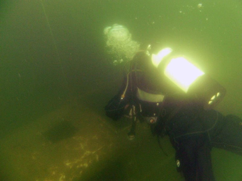 Mark hovers over the sunken VW Camper