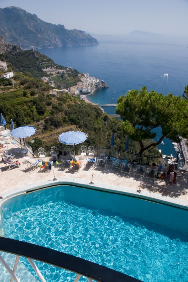 View over pool down to Amalfi