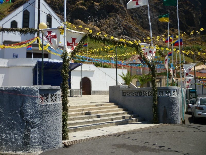 Colourful flower decorated church